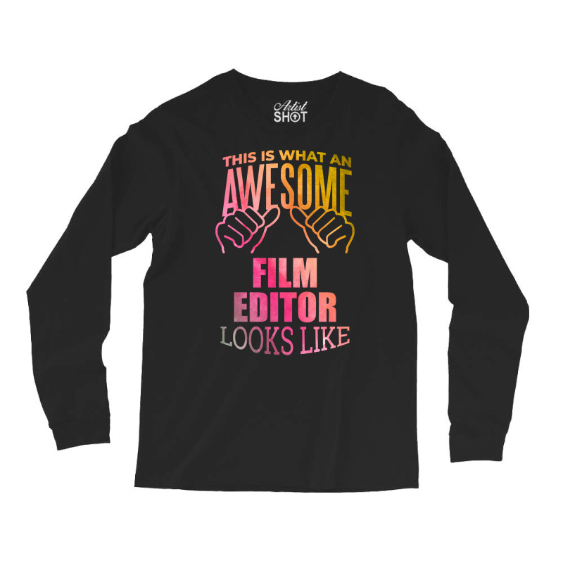 Film Editor Funny Saying In Watercolor Classic Red 70s Long Sleeve Shirts by axmyabrielg | Artistshot