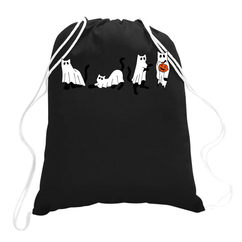 Black Cats And Pumpkin Halloween Cat Lovers Costume Ghost Drawstring Bags | Artistshot