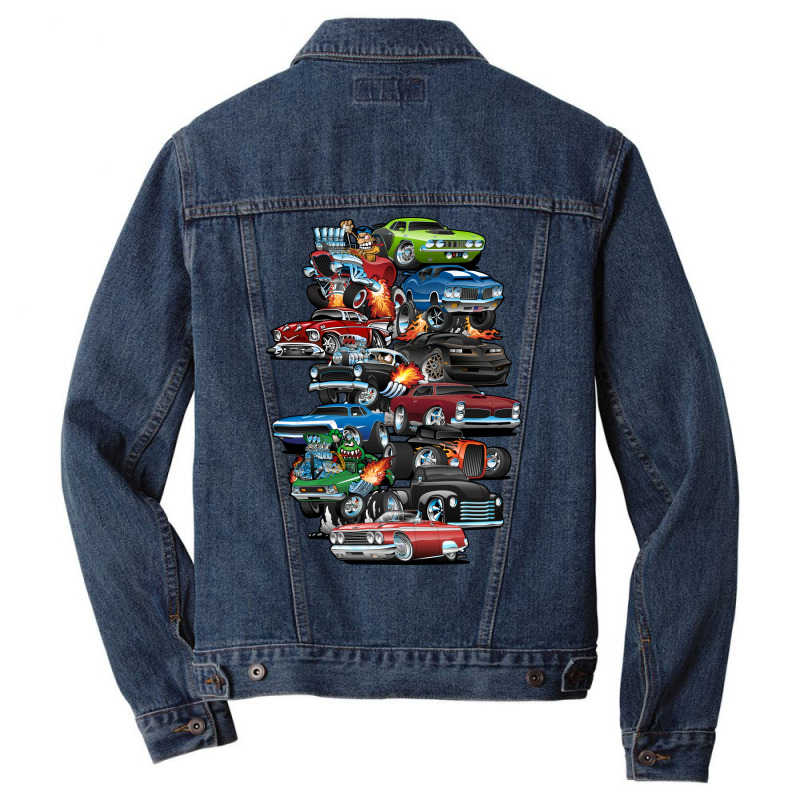 Car Madness Muscle Cars And Hot Rods Cartoon Cute Men Denim Jacket by deurinnipahy | Artistshot