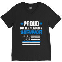 Trending Proud Police Academy Survivor Us Flag Thin Blue Line V-neck Tee | Artistshot