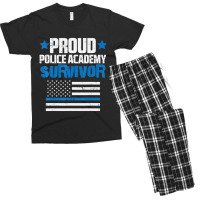 Trending Proud Police Academy Survivor Us Flag Thin Blue Line Men's T-shirt Pajama Set | Artistshot