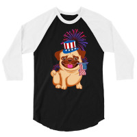 Usa America Pug Dog American July 4th Independence Blue Red 3/4 Sleeve Shirt | Artistshot