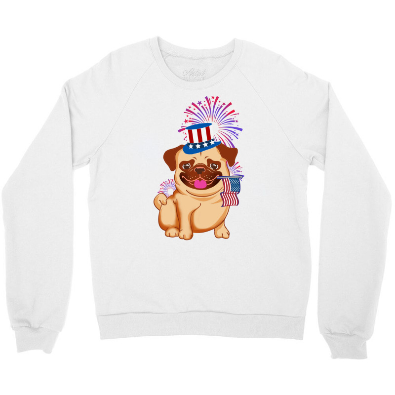 Usa America Pug Dog American July 4th Independence Blue Red Crewneck Sweatshirt by zemkamajoor1 | Artistshot