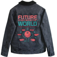 Future World Map Baby Green Unisex Sherpa-lined Denim Jacket | Artistshot