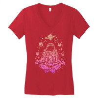 Meditating Astronaut Planets Colorful Lotus Women Meditation T Shirt Women's V-neck T-shirt | Artistshot