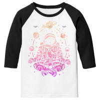 Meditating Astronaut Planets Colorful Lotus Women Meditation T Shirt Youth 3/4 Sleeve | Artistshot