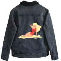 Sexy Anime Cat With Wig On Beach Unisex Sherpa-lined Denim Jacket | Artistshot