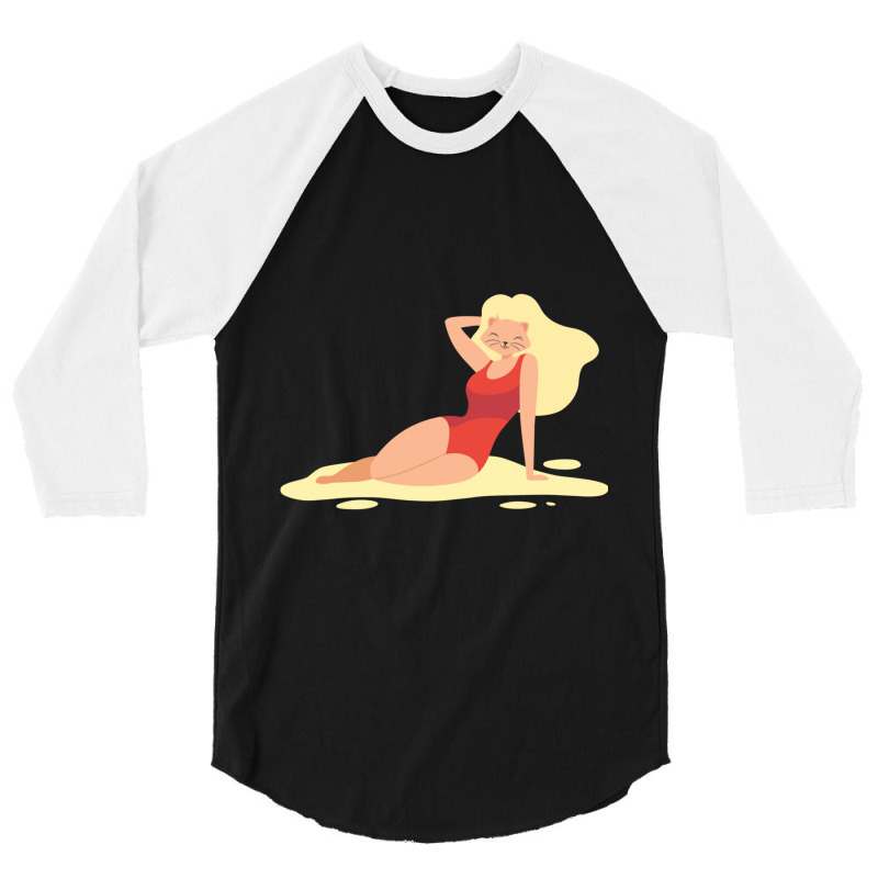 Sexy Anime Cat With Wig On Beach 3/4 Sleeve Shirt | Artistshot