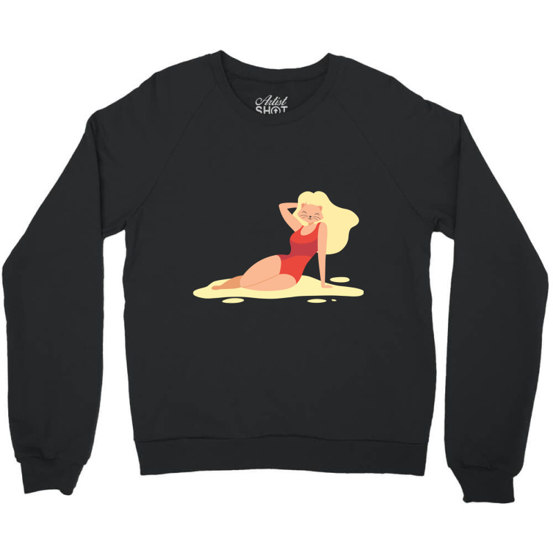 Sexy Anime Cat With Wig On Beach Crewneck Sweatshirt | Artistshot