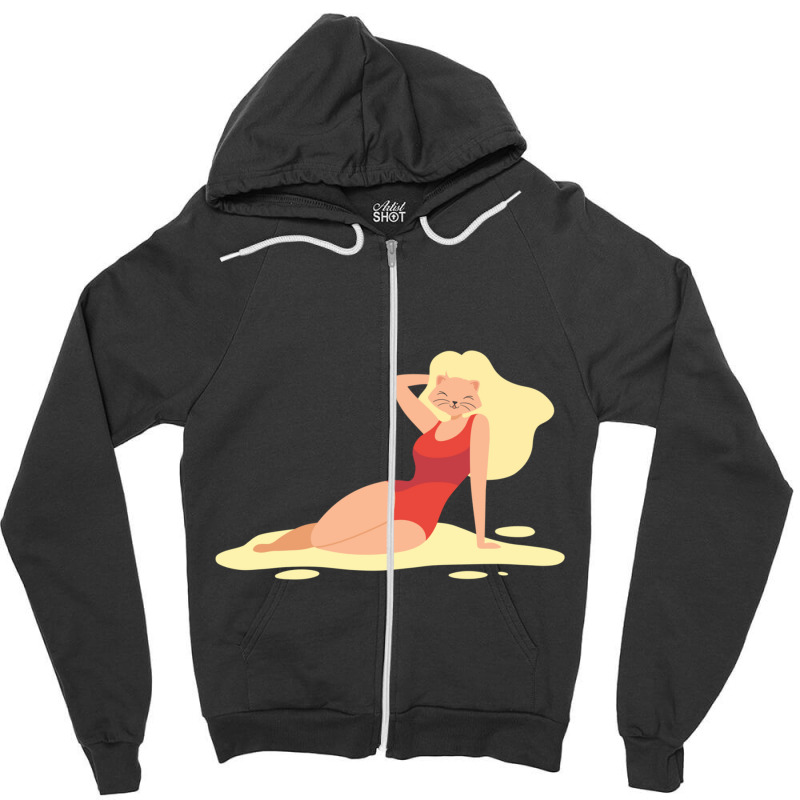 Sexy Anime Cat With Wig On Beach Zipper Hoodie | Artistshot