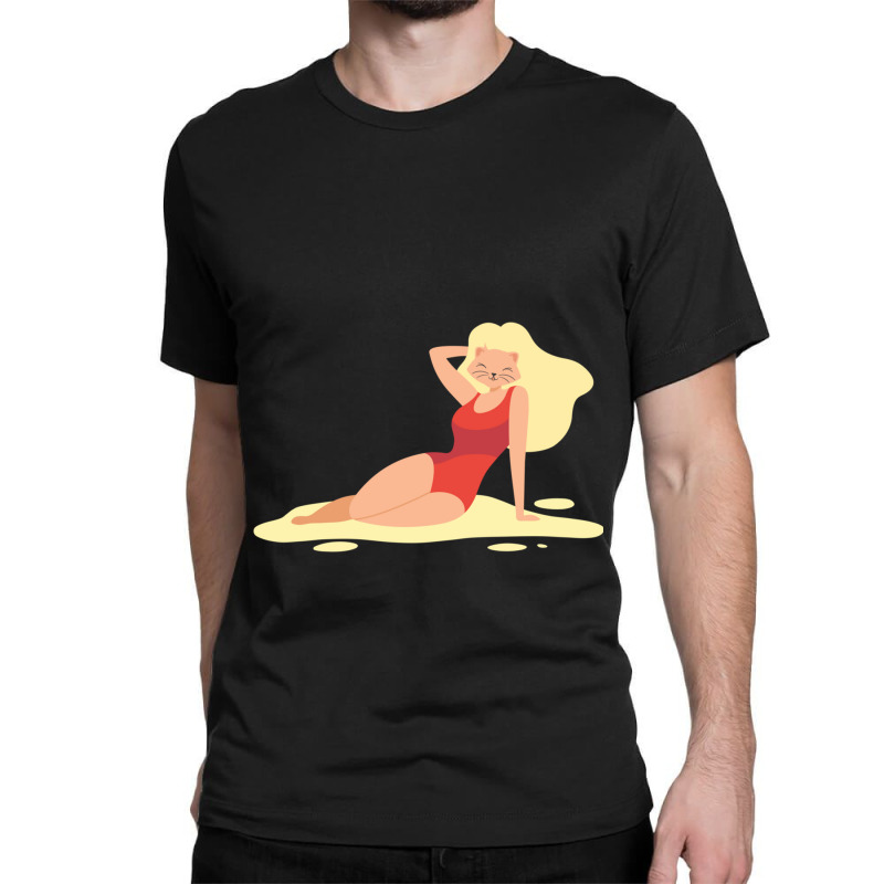 Sexy Anime Cat With Wig On Beach Classic T-shirt | Artistshot