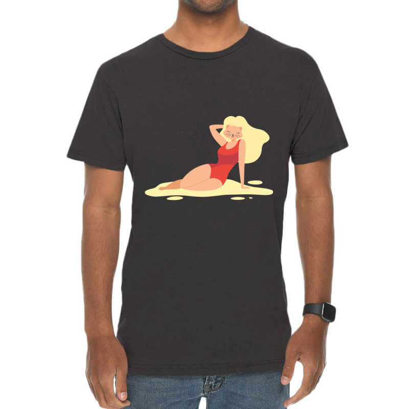 Sexy Anime Cat With Wig On Beach Vintage T-shirt | Artistshot