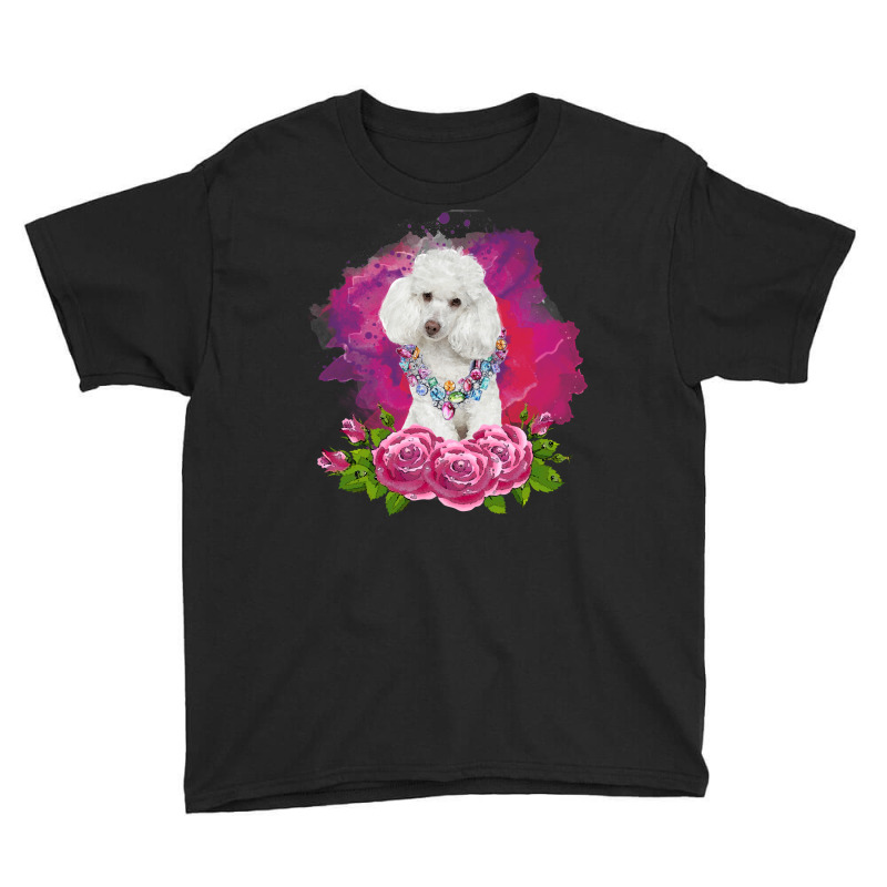 Watercolor Poodle With Flowers Youth Tee by autlu2024 | Artistshot