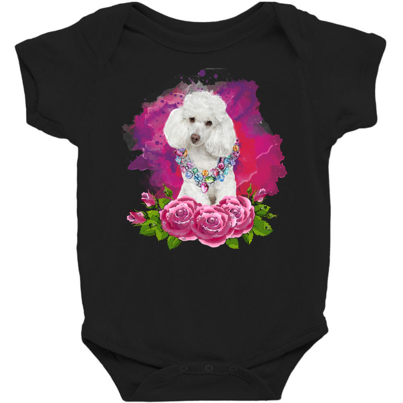 Watercolor Poodle With Flowers Baby Bodysuit by autlu2024 | Artistshot