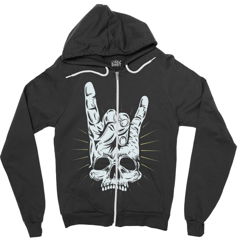 Hot Trend Rock And Roll Skull Hand Zipper Hoodie by Sierra Dennis | Artistshot