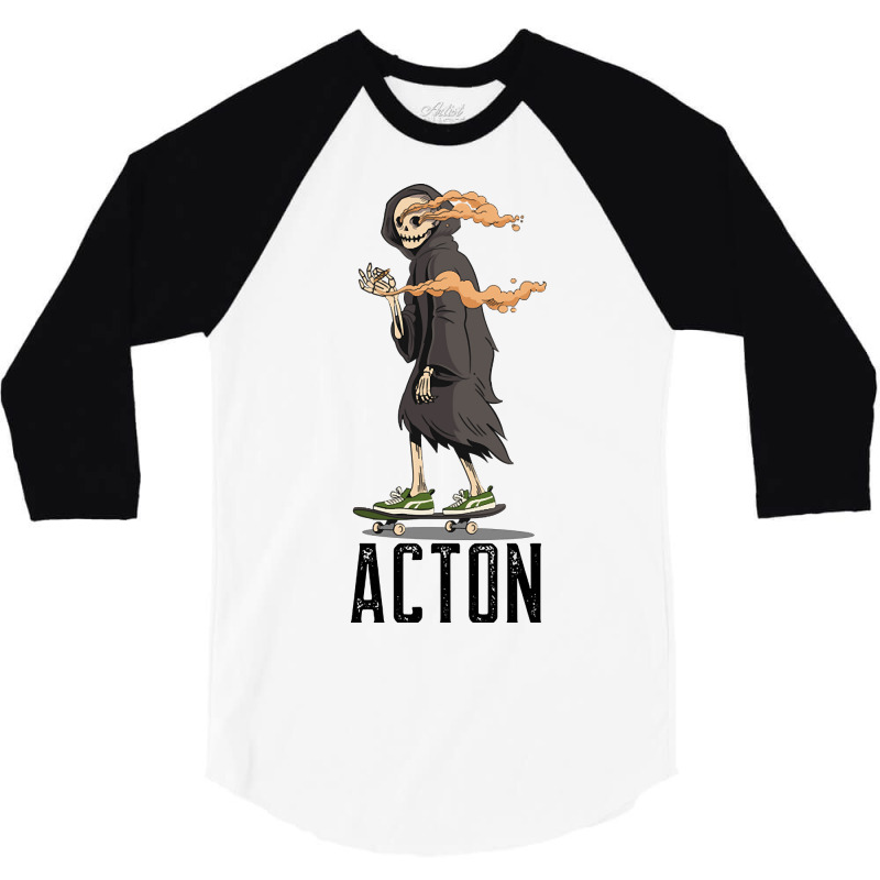 Limited Edition Acton Los Angeles California, Skeleton On A Skateboard 3/4 Sleeve Shirt | Artistshot