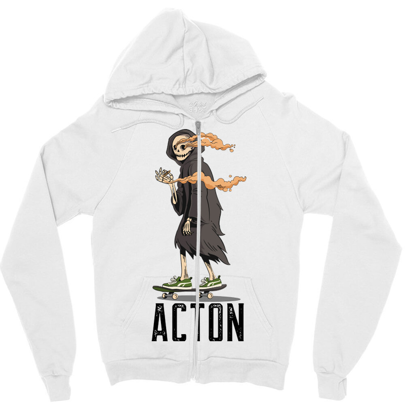 Limited Edition Acton Los Angeles California, Skeleton On A Skateboard Zipper Hoodie | Artistshot