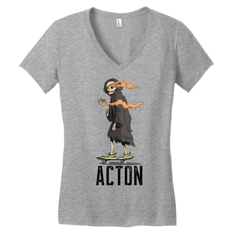 Limited Edition Acton Los Angeles California, Skeleton On A Skateboard Women's V-neck T-shirt | Artistshot