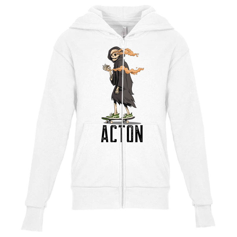 Limited Edition Acton Los Angeles California, Skeleton On A Skateboard Youth Zipper Hoodie | Artistshot