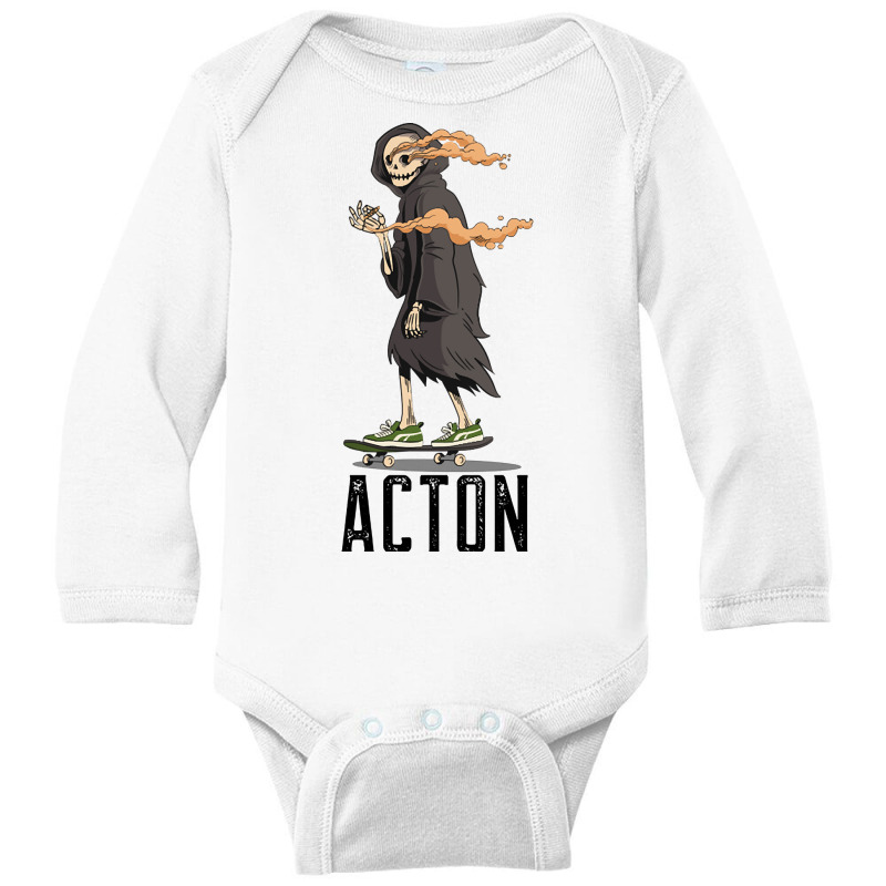 Limited Edition Acton Los Angeles California, Skeleton On A Skateboard Long Sleeve Baby Bodysuit | Artistshot