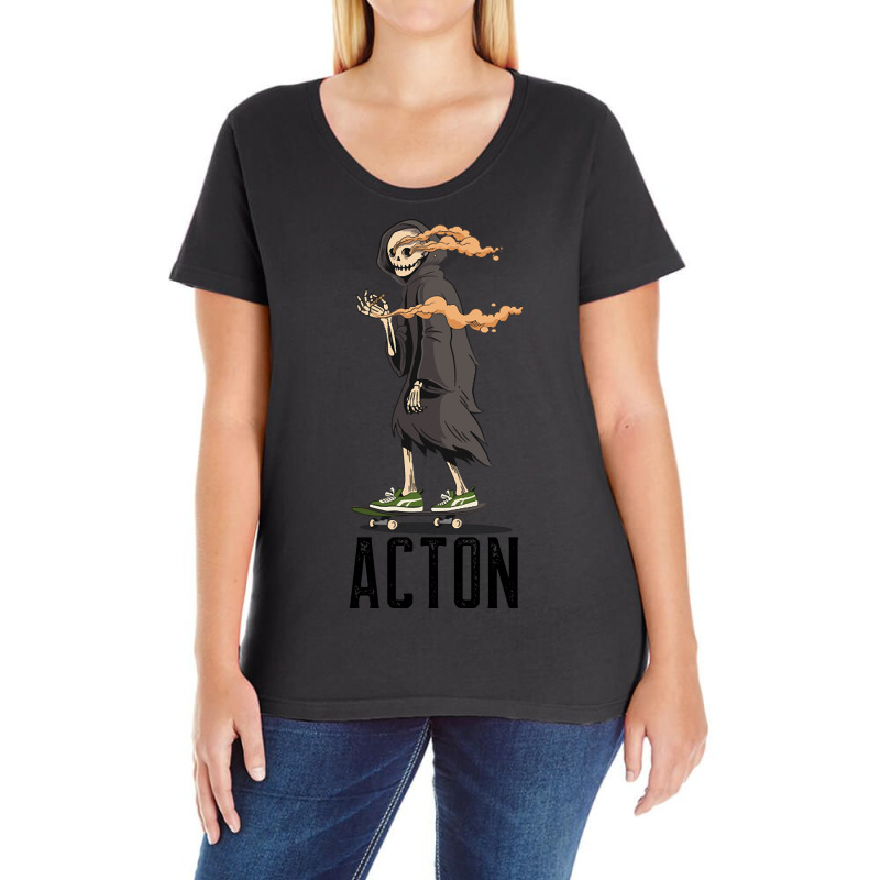 Limited Edition Acton Los Angeles California, Skeleton On A Skateboard Ladies Curvy T-shirt | Artistshot