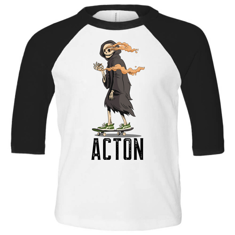 Limited Edition Acton Los Angeles California, Skeleton On A Skateboard Toddler 3/4 Sleeve Tee | Artistshot