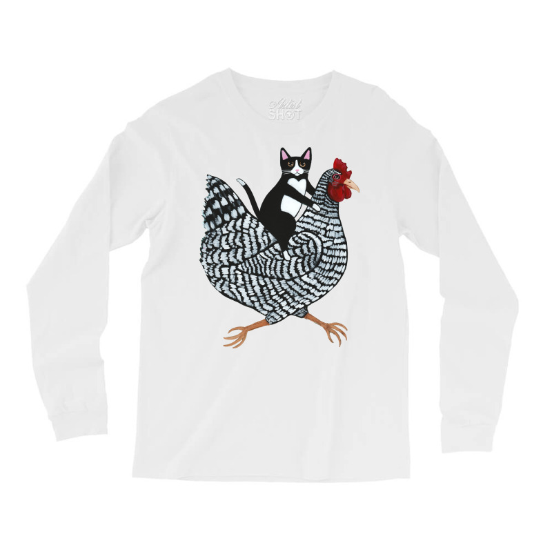 Tuxedo Cat On A Chicken Girl Long Sleeve Shirts by ceceliodalisc | Artistshot