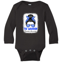 Type 1 Diabetes Warrior Shirt T1d Awareness Month Messy Bun Long Sleeve Baby Bodysuit | Artistshot