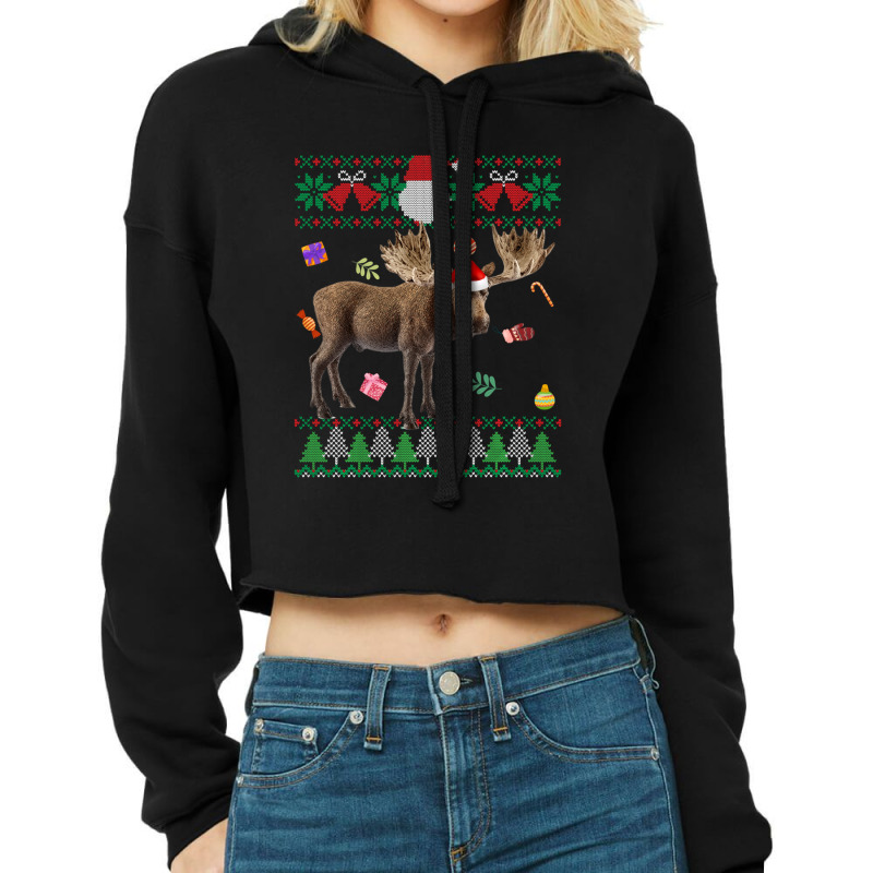 Limited Edition Ugly Sweater Christmas Animals Santa Moose Lover Cropped Hoodie by Crews Micki | Artistshot