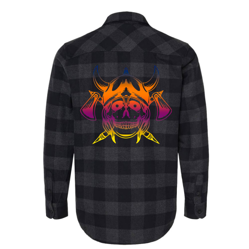 Multicolored Scandinavian Viking Skull In Helmet With Crossed Axes Mod Flannel Shirt | Artistshot