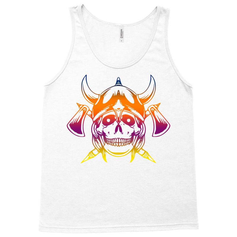 Multicolored Scandinavian Viking Skull In Helmet With Crossed Axes Mod Tank Top | Artistshot