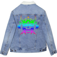 Multicolored Scandinavian Viking Skull In Helmet With Crossed Axes Mod Unisex Sherpa-lined Denim Jacket | Artistshot