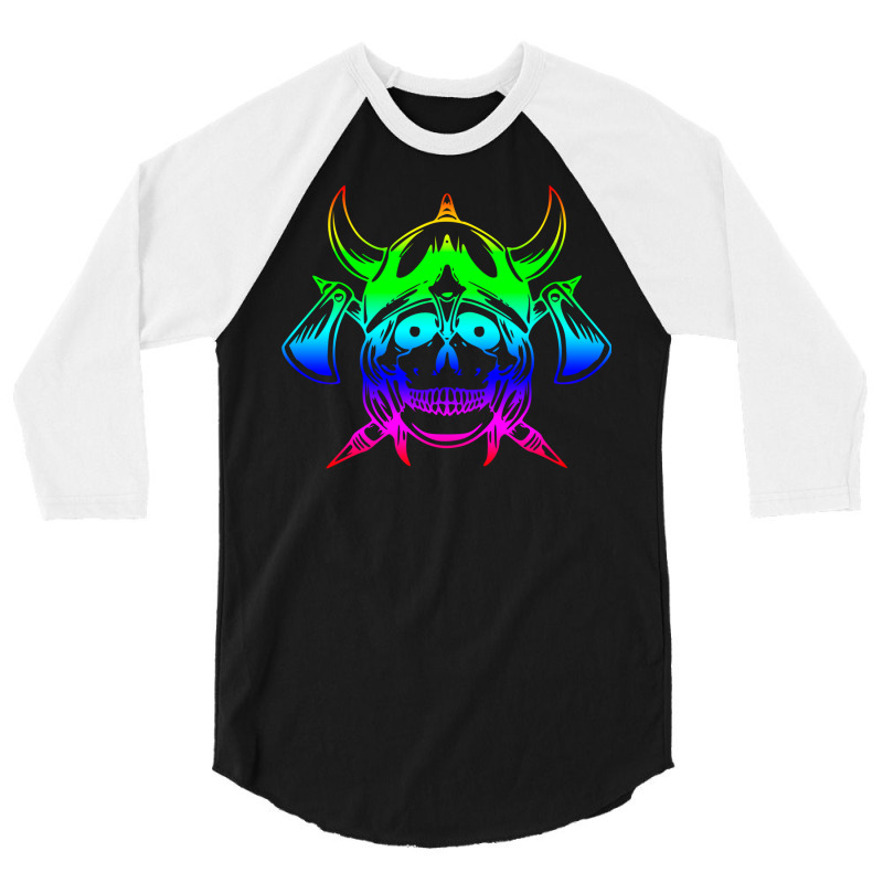 Multicolored Scandinavian Viking Skull In Helmet With Crossed Axes Mod 3/4 Sleeve Shirt | Artistshot