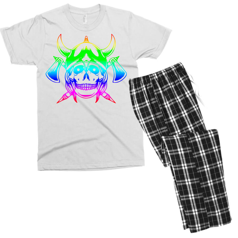 Multicolored Scandinavian Viking Skull In Helmet With Crossed Axes Mod Men's T-shirt Pajama Set | Artistshot