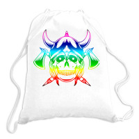 Multicolored Scandinavian Viking Skull In Helmet With Crossed Axes Mod Drawstring Bags | Artistshot