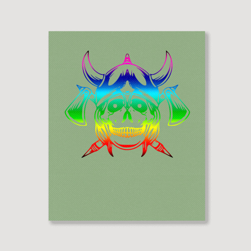 Multicolored Scandinavian Viking Skull In Helmet With Crossed Axes Mod Portrait Canvas Print | Artistshot