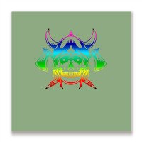 Multicolored Scandinavian Viking Skull In Helmet With Crossed Axes Mod Metal Print Square | Artistshot