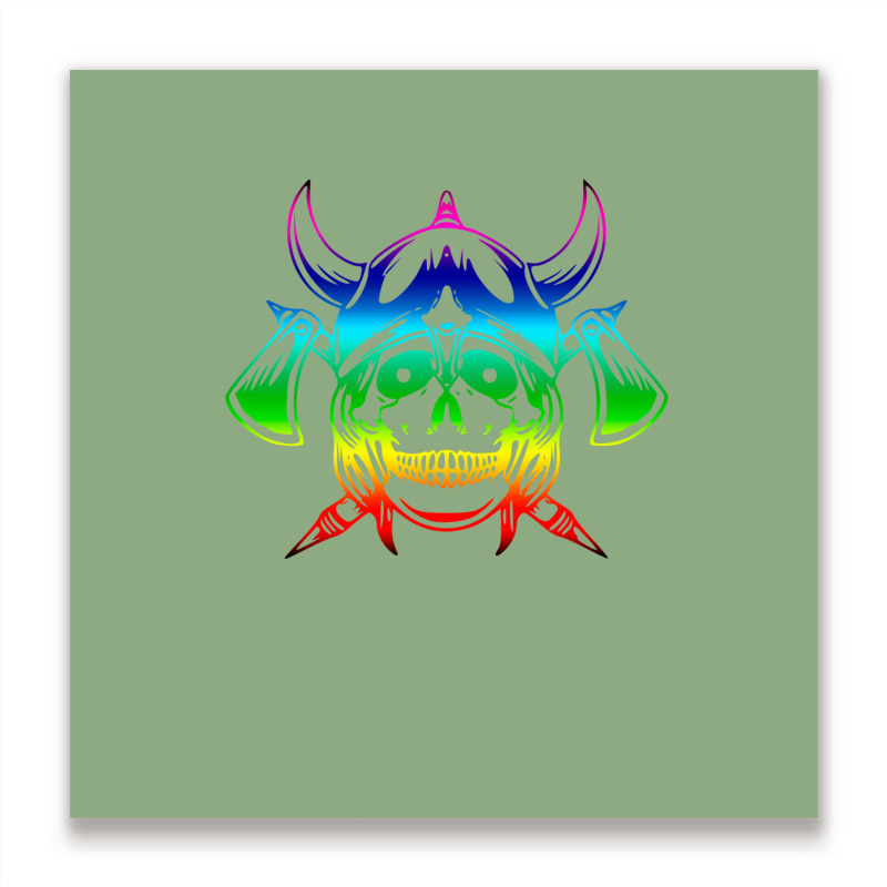 Multicolored Scandinavian Viking Skull In Helmet With Crossed Axes Mod Metal Print Square | Artistshot