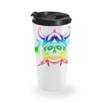 Multicolored Scandinavian Viking Skull In Helmet With Crossed Axes Mod Travel Mug | Artistshot