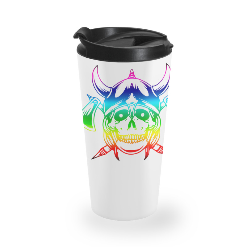 Multicolored Scandinavian Viking Skull In Helmet With Crossed Axes Mod Travel Mug | Artistshot