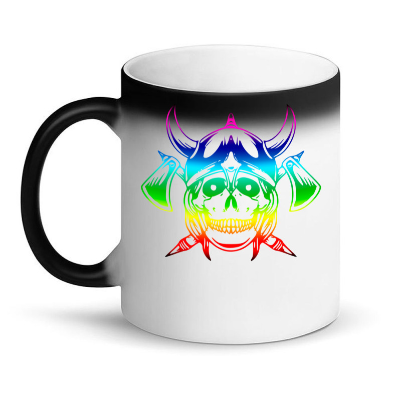 Multicolored Scandinavian Viking Skull In Helmet With Crossed Axes Mod Magic Mug | Artistshot