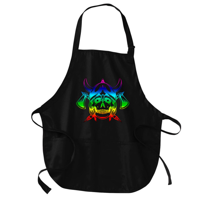 Multicolored Scandinavian Viking Skull In Helmet With Crossed Axes Mod Medium-length Apron | Artistshot