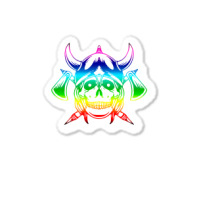 Multicolored Scandinavian Viking Skull In Helmet With Crossed Axes Mod Sticker | Artistshot