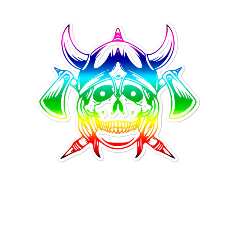 Multicolored Scandinavian Viking Skull In Helmet With Crossed Axes Mod Sticker | Artistshot