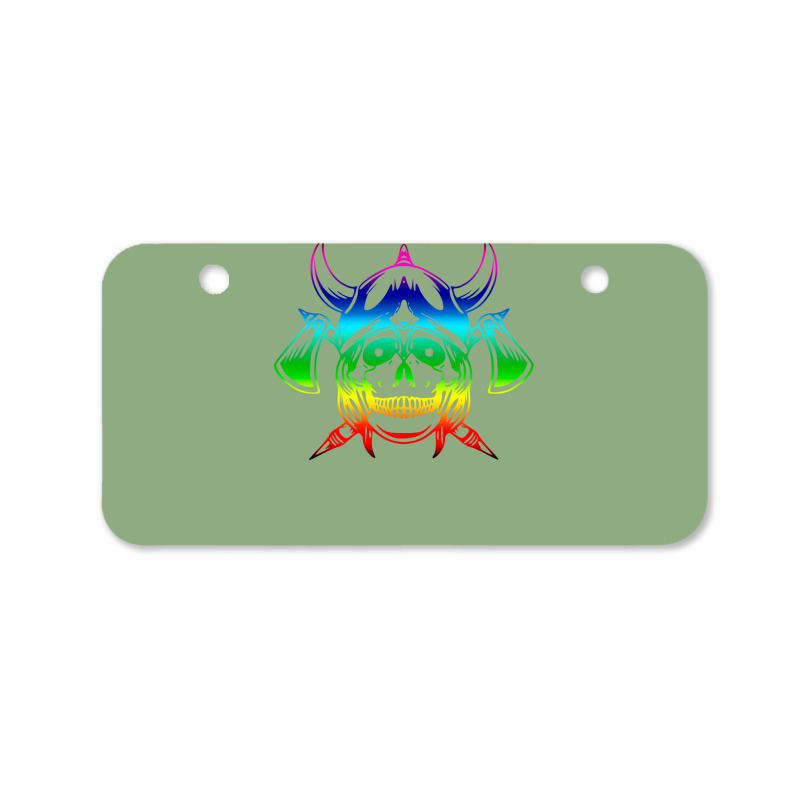 Multicolored Scandinavian Viking Skull In Helmet With Crossed Axes Mod Bicycle License Plate | Artistshot