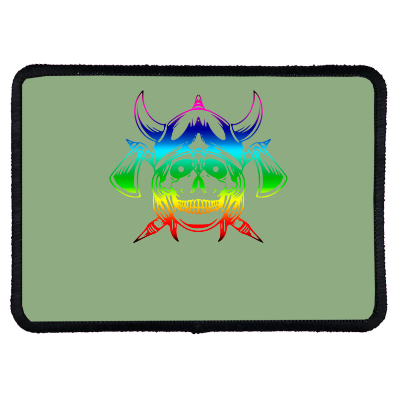 Multicolored Scandinavian Viking Skull In Helmet With Crossed Axes Mod Rectangle Patch | Artistshot