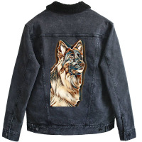 German Shepherd Dog  Isolated  On White Background In Studio Unisex Sherpa-lined Denim Jacket | Artistshot