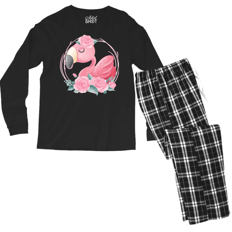 Flamingo T  Shirt Cute Dreaming Pink Flamingo Floral T  Shirt Men's Long Sleeve Pajama Set | Artistshot