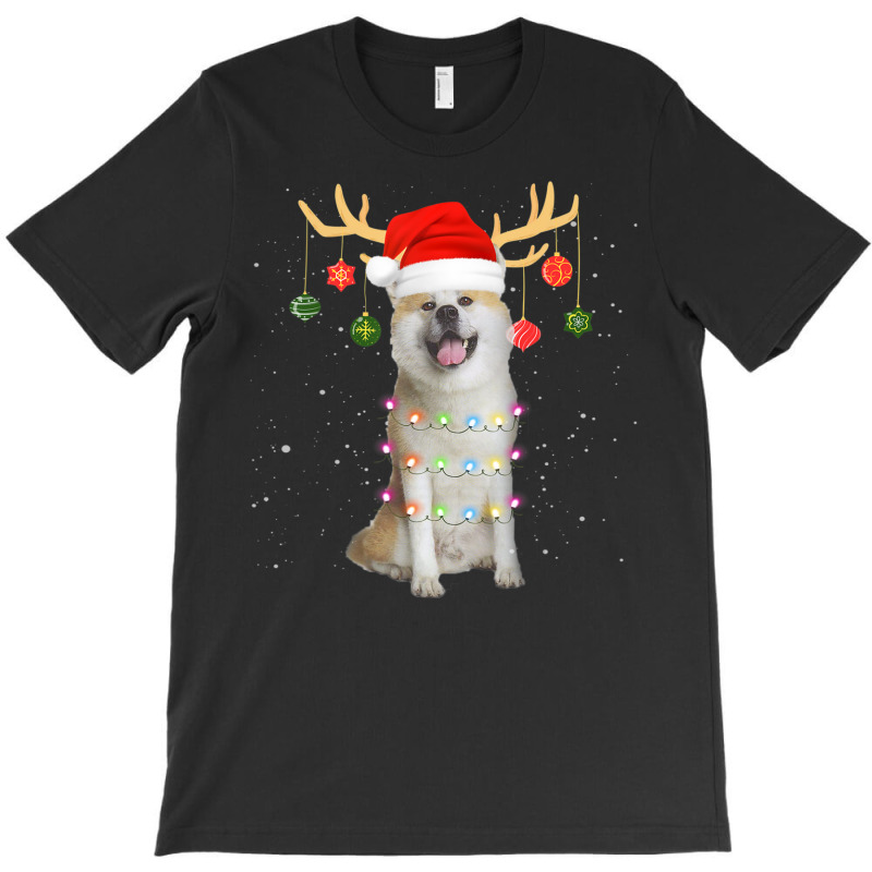 Limited Edition Reindeer Akita Dog With Santa Hat Christmas Light Xmas T-shirt | Artistshot