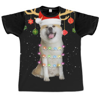 Limited Edition Reindeer Akita Dog With Santa Hat Christmas Light Xmas Graphic T-shirt | Artistshot